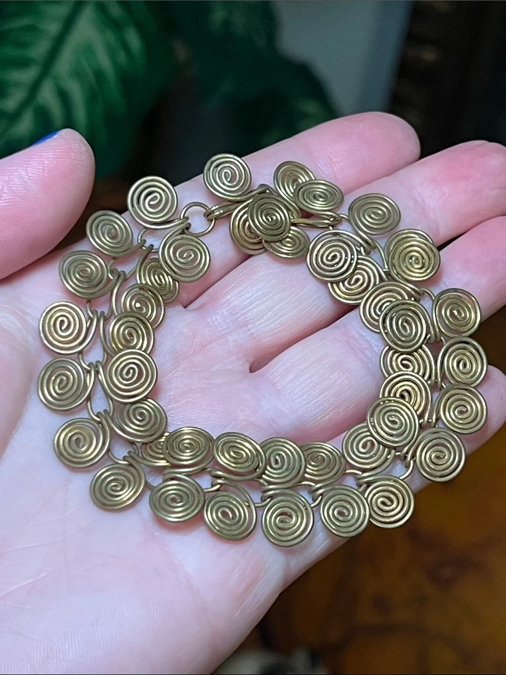 Egyptian Coil Etruscan Style Antique Finished Brass Link Spiral Swirl Bracelet